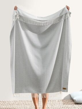 Gray Italian Herringbone  Fringe Throw Blanket Lands Downunder ITALY 51" x 63"